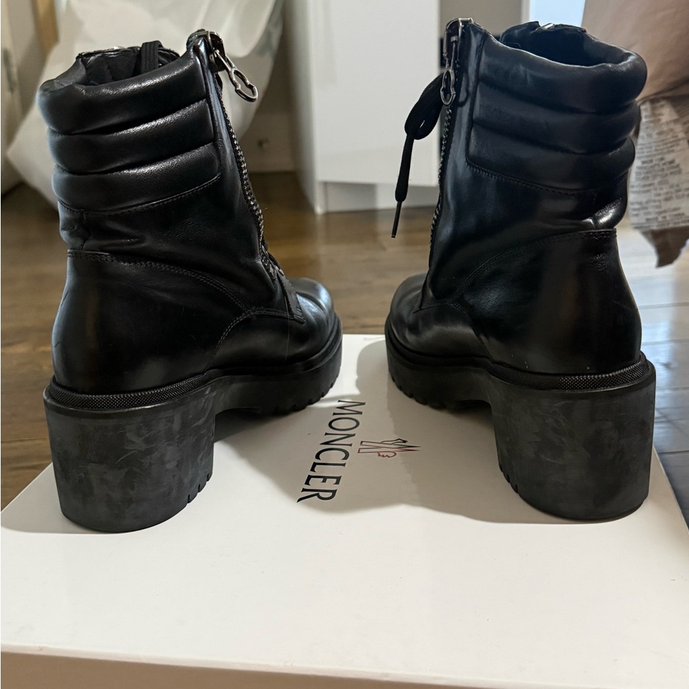 Moncler Black Leather Lug-Platform Combat Boots with Side Zip - Picture 3 of 5
